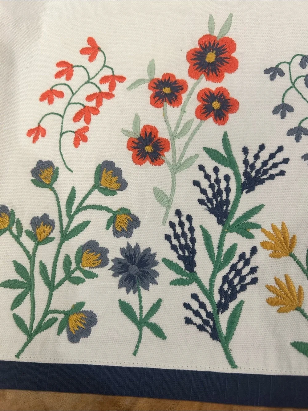Embroidered Floral Table Runner White with Multicolor Floral Accents